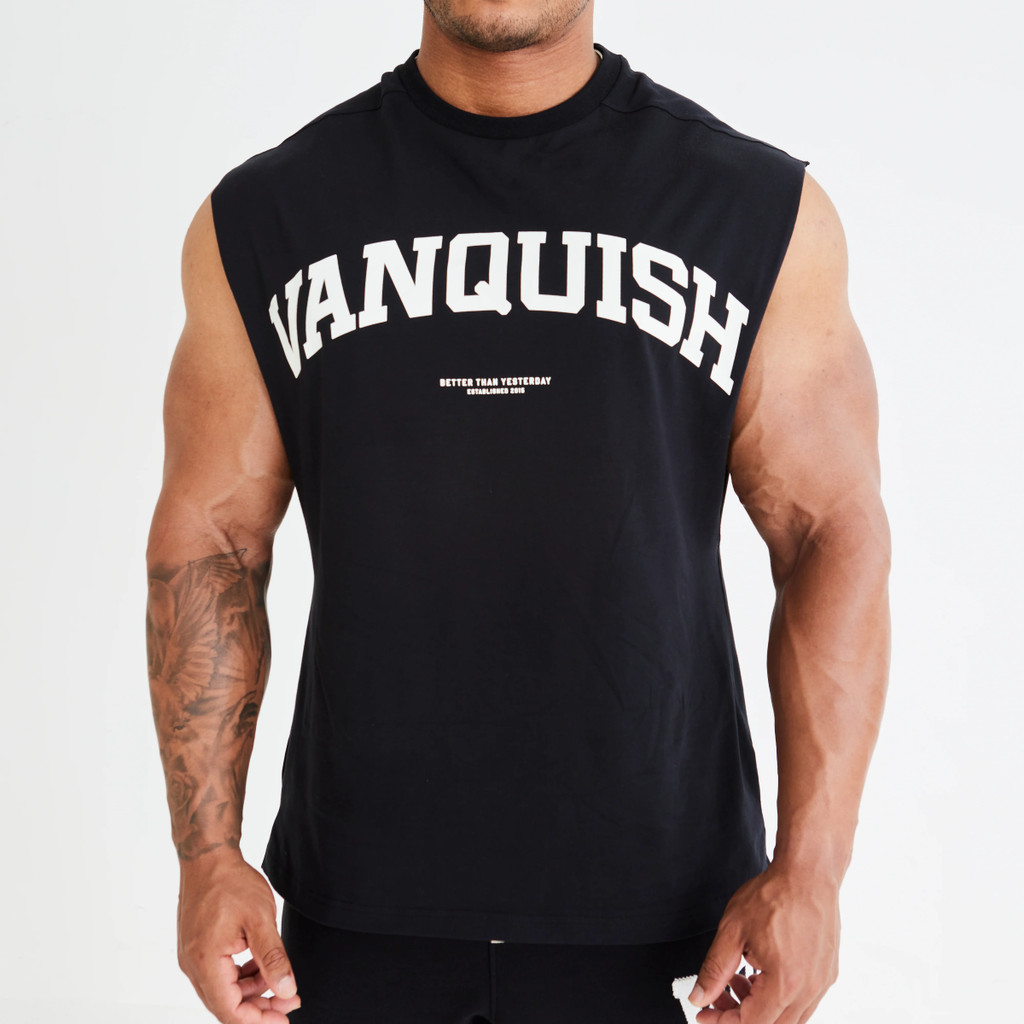 VARSITY Academy Style Loose Sport Không tay dáng rộng Tank Top 100% Cotton Vai