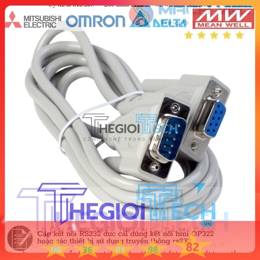 Dây cáp nối dài RS232 nối thẳng 1, 1 Cái - cái, đực - cái, đực - đực, Cáp đúc chuẩn HMI OP320, Kinse