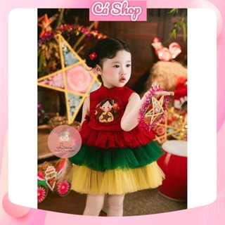 Váy đầm bé gái CS505, CE13, đầm trung thu, tết sắc màu ren tầng cho bé