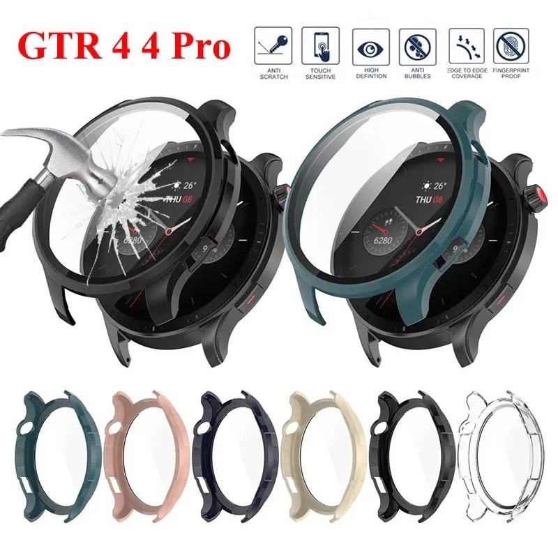 Kính cường lực + Vỏ bảo vệ PC cho Amazfit GTR 4 Vỏ bảo vệ toàn màn hình cho Amazfit GTR 4 Vỏ đồng hồ