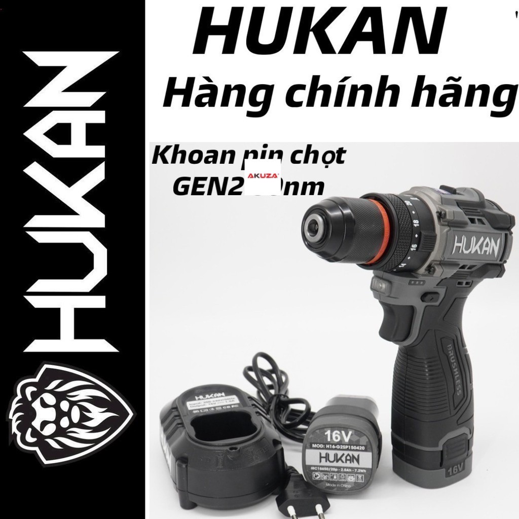 [GEN2] Máy khoan pin Hukan cao cấp H16-G2CD1612/lực siết 60N bộ 2 pin 15C kèm1 sạc 1.5A akuza giá sỉ