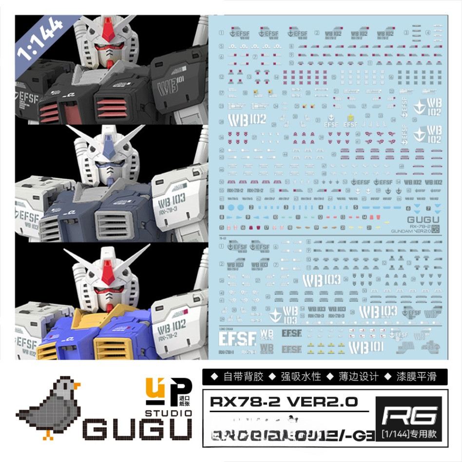 Đề can trượt nước GUGU RG RX-78-2 2.0 RX-78-2 RX-78-1 RX-78-3 G3 GUGURG002