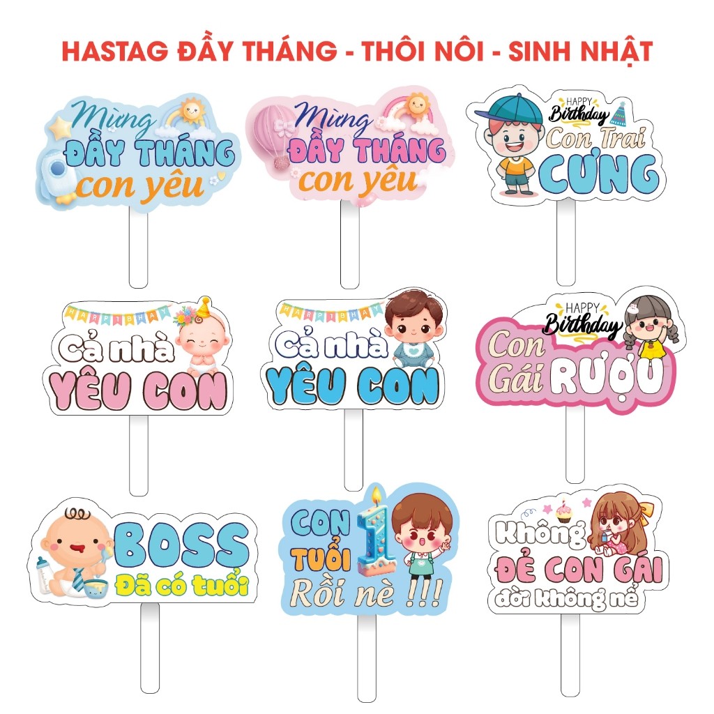 Hastag Sinh Nhật Đầy Tháng Birthday Full Month Bảng Cầm Tay Chụp Ảnh Sinh Nhật-BBK