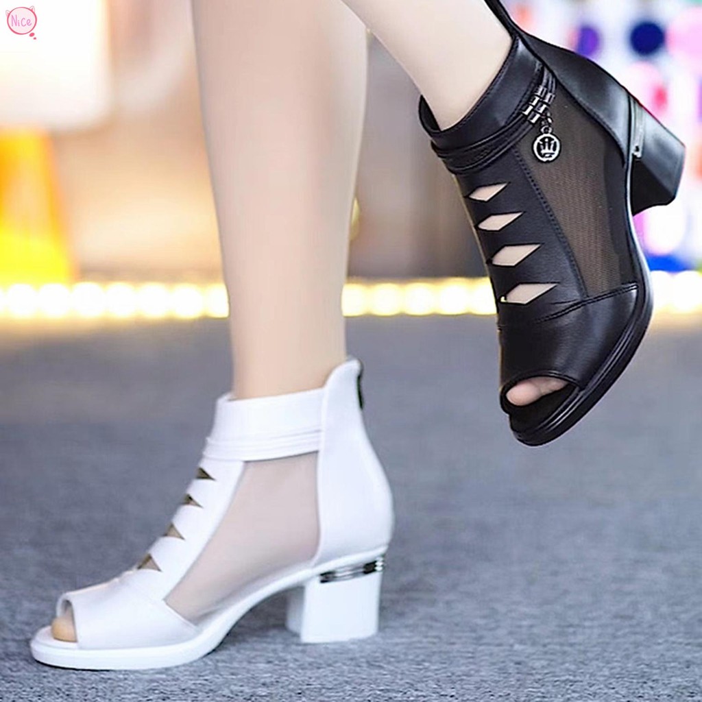 Giày bốt cao gót miệng cá nữ có thiết kế vải lưới thoáng khí