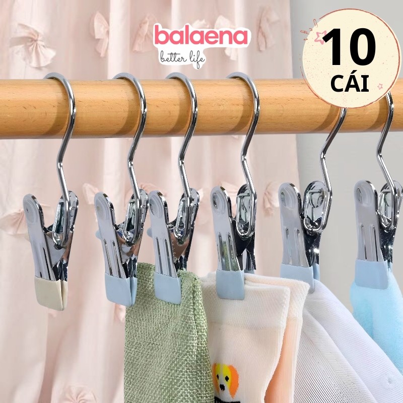 Combo 10 Móc Kẹp Đơn Treo Quần Áo, Mũ, Nón ,Tất Bằng Inox Bọc Nhựa PVC Chắc Chắn Tiện Ích, Đa Năng