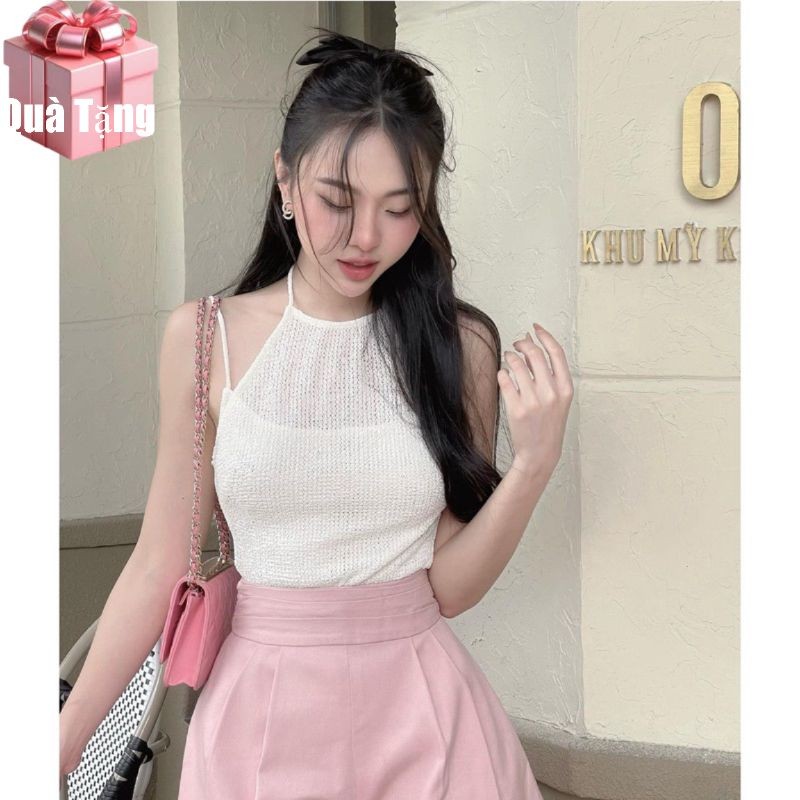 Áo lưới ống 2 lớp phối kiểu cột dây