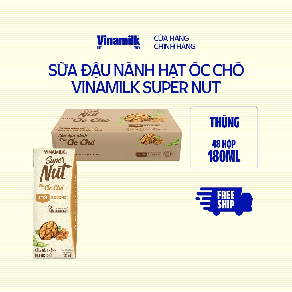 Thùng 48 hộp Sữa đậu nành Super Nut Vinamilk hạt Óc chó - Thùng 48 hộp 180ml