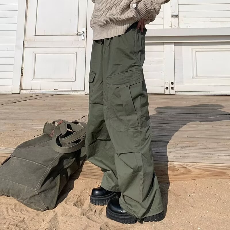 American Retro High Street Quần yếm nam thẳng ống rộng Quần ống rộng 2024 ins Quần