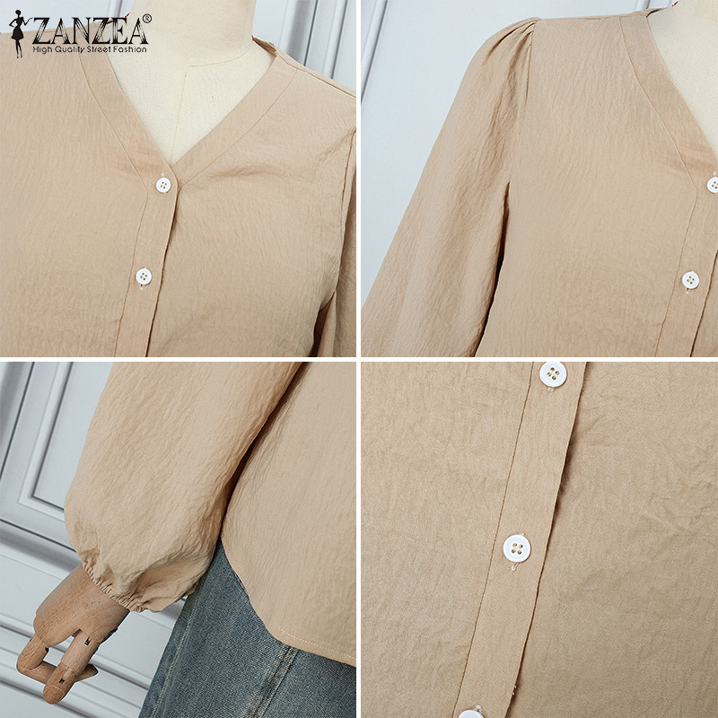 Zanzea Nữ Hàn Quốc Cổ Chữ V dáng rộng Nút áo dài tay màu trơn | BigBuy360 - bigbuy360.vn