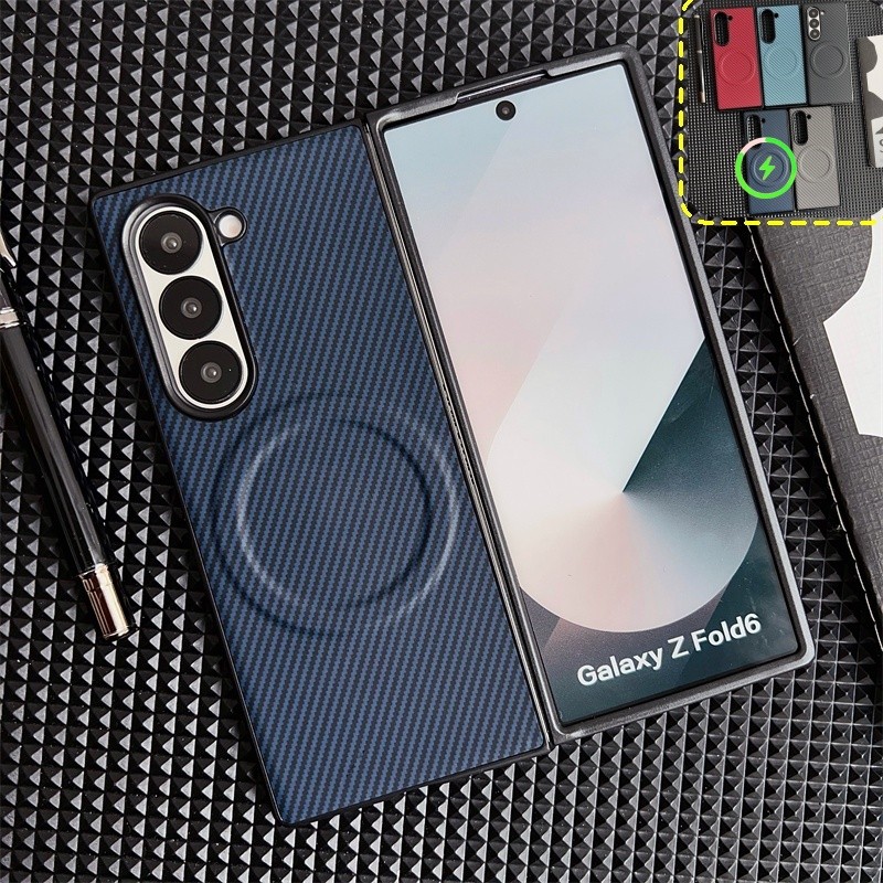 Ốp lưng da sợi Carbon từ tính Samsung Galaxy Z Fold 6 Z Fold 5 Z Fold 4 Z Fold 3 vỏ Vỏ sạc không dây