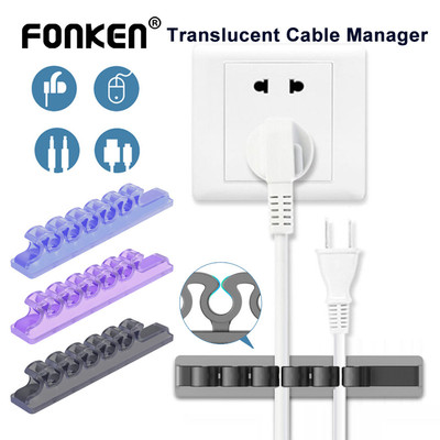 Fonken Cáp Sắp Xếp 5 Lỗ Cuộn Cáp Trong Mờ Cáp Quản Lý Dây Linh Hoạt Kẹp 3M Giá Đỡ Cáp Dính