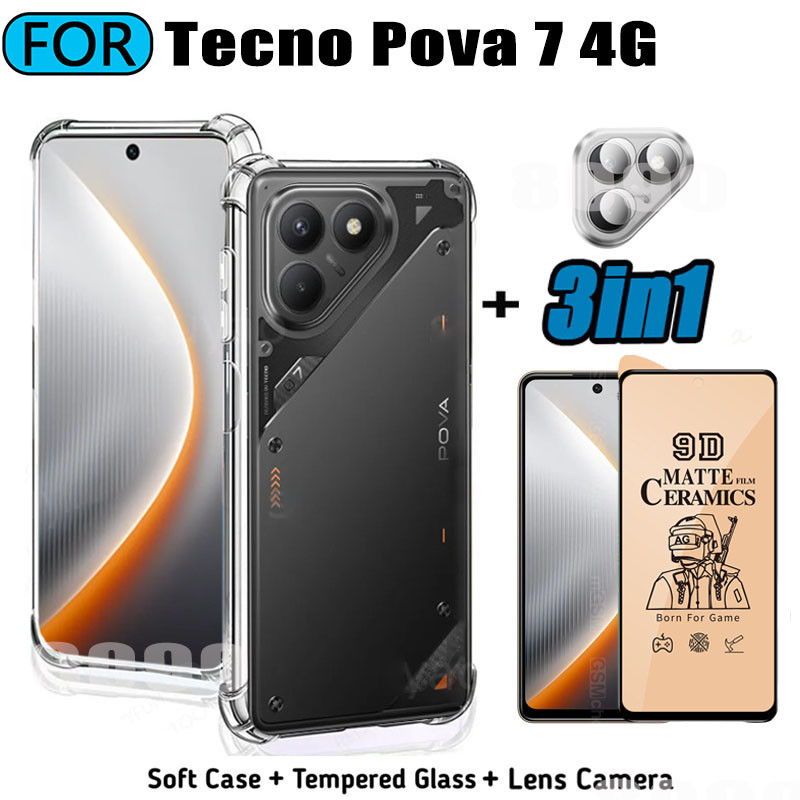 Ốp điện thoại 3in1 Tecno Pova 7 Tpu cho Tecno Pova 7 Pro Pova 7 Phim mờ siêu gốm + Phim ống kính máy