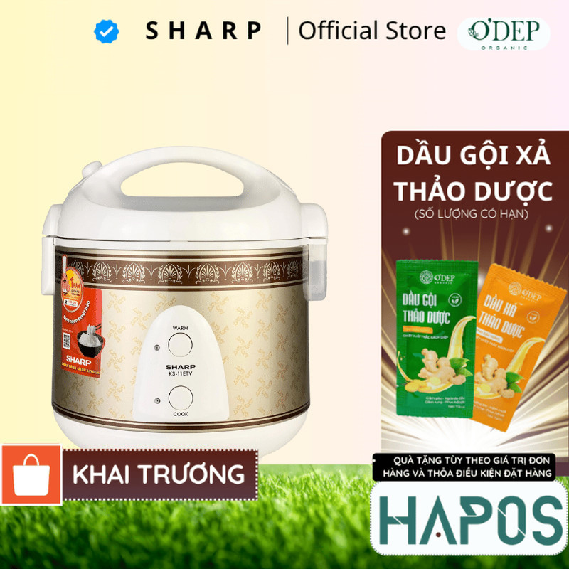 Nồi cơm điện nắp gài mini 1 Lít Sharp Chính hãng, Sản xuất Thái Lan, lòng nồi chống dính KS-11ETV - 