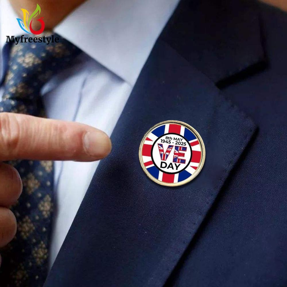 VE Day Kỷ niệm 80 năm Huy hiệu pin VE Day Huy hiệu VE Day 1945-2025 Huy hiệu pin ve áo [myfreestyle.