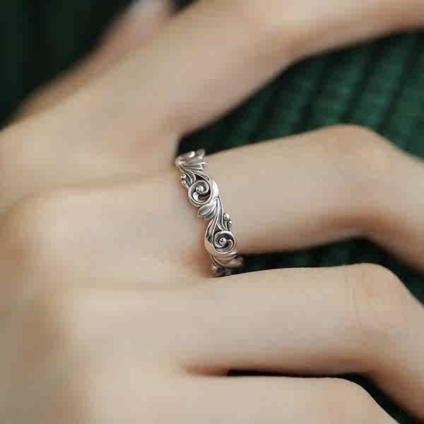 Double Rings Silver Rings Silver Silver Rings Nhẫn Bạc 925 Họa Tiết Cỏ Xoắn, Phong Cách Retro và Dân