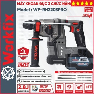  Máy khoan đục bê tông pin WORKFIX WF-RH2203PRO 3 Chức Năng 2.8J Chống lật cổ tay Có giảm rung AVS 