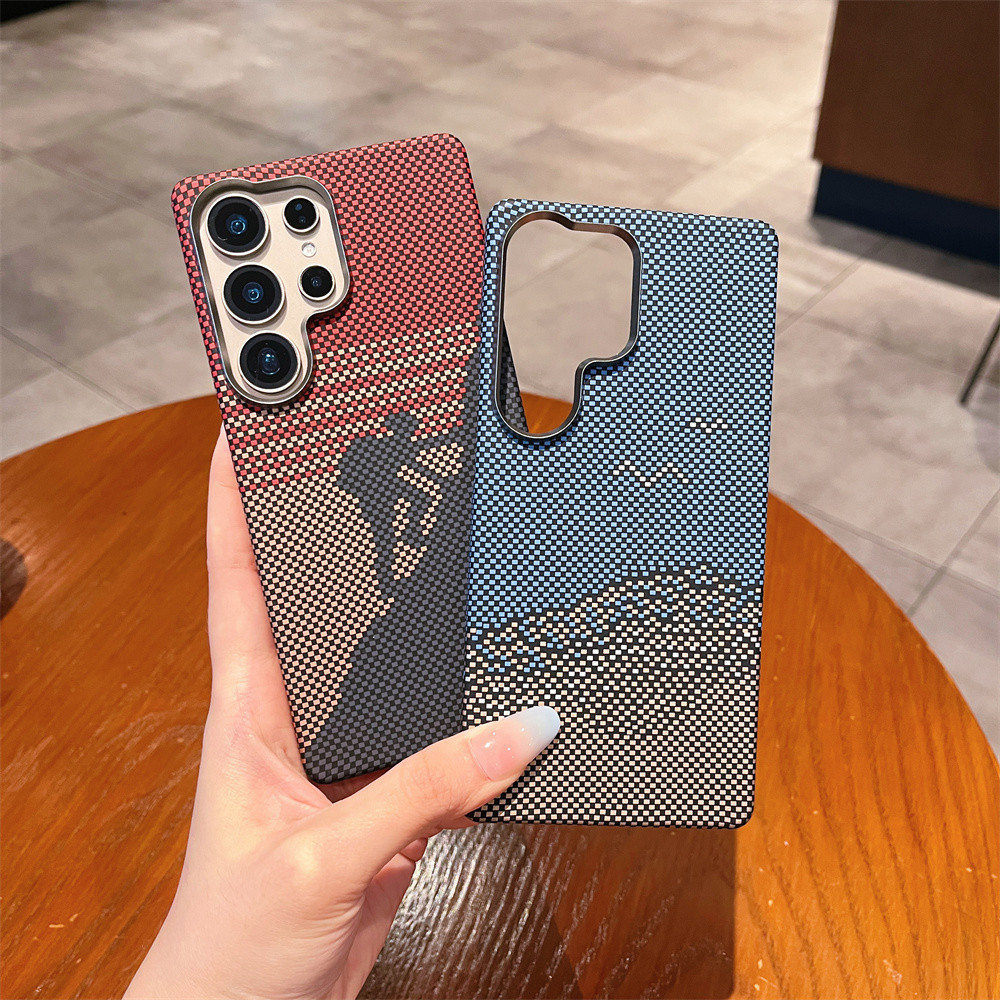 Slim Kevlar Style Half Border N52 Ốp Điện Thoại Từ Tính Cho Samsung Galaxy S23 S24 S25 Ultra Carbon 