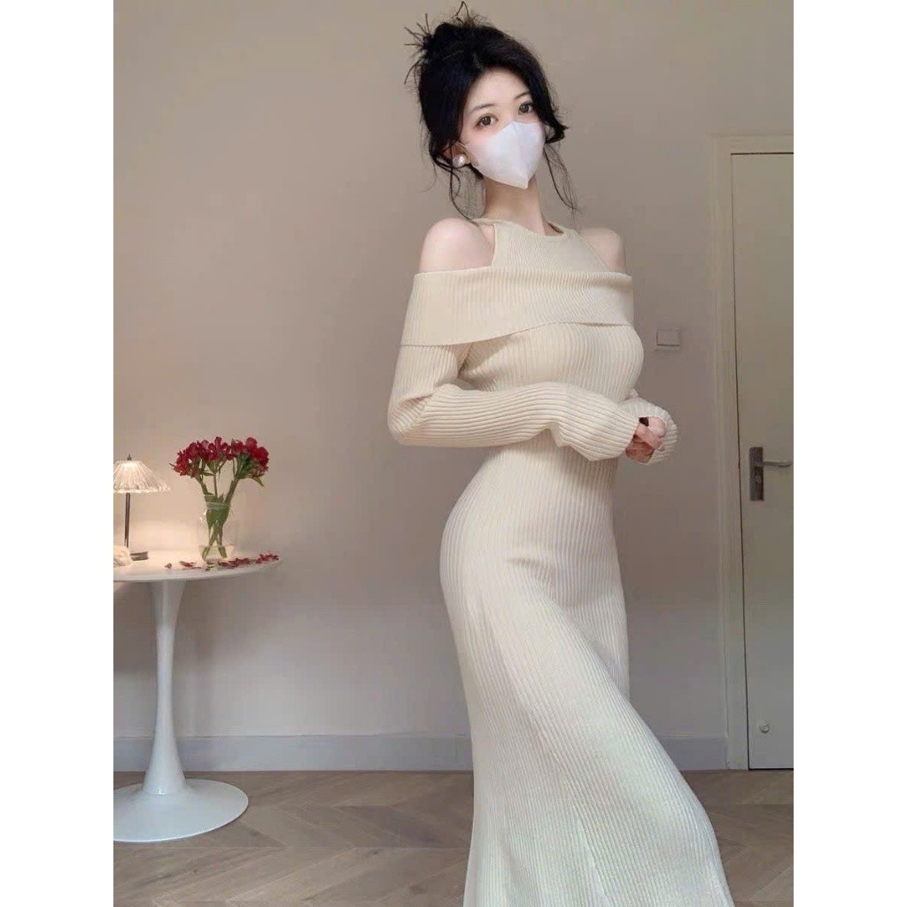 Đầm váy nữ thu đông dáng dài thiết kế trễ vai ôm body phong cách quyến rũ sang chảnh HMH SP236 | BigBuy360 - bigbuy360.vn