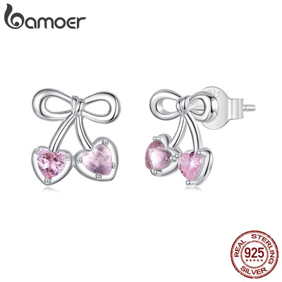 Bamoer Bông Tai Bạc 925 Màu Hồng Nhẹ Nhàng, Thiết Kế Trang Sức Quà Tặng Cho Nữ