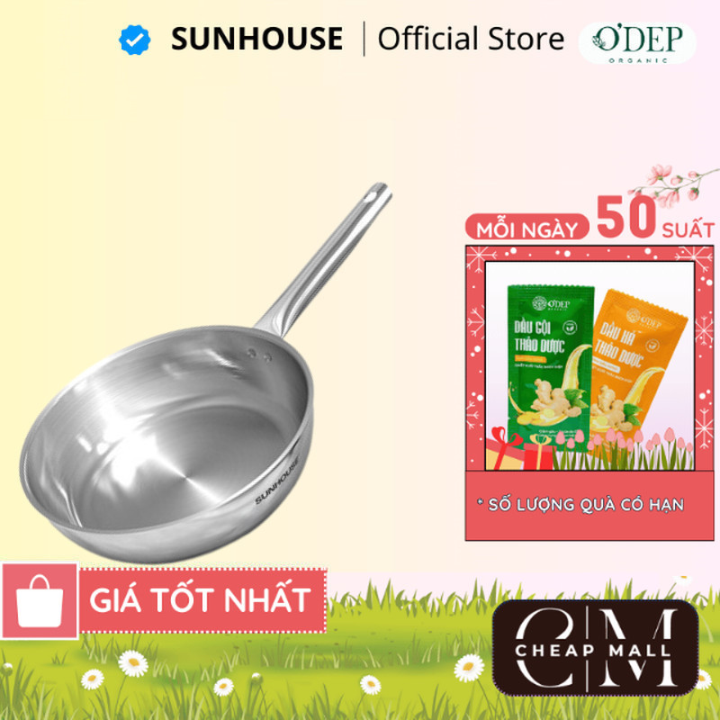 Chảo inox 304 đa lớp Sunhouse IN16M6 - IN20M6 - IN26M6 20-24-26cm dùng với mọi loại bếp - CHEAP CMO