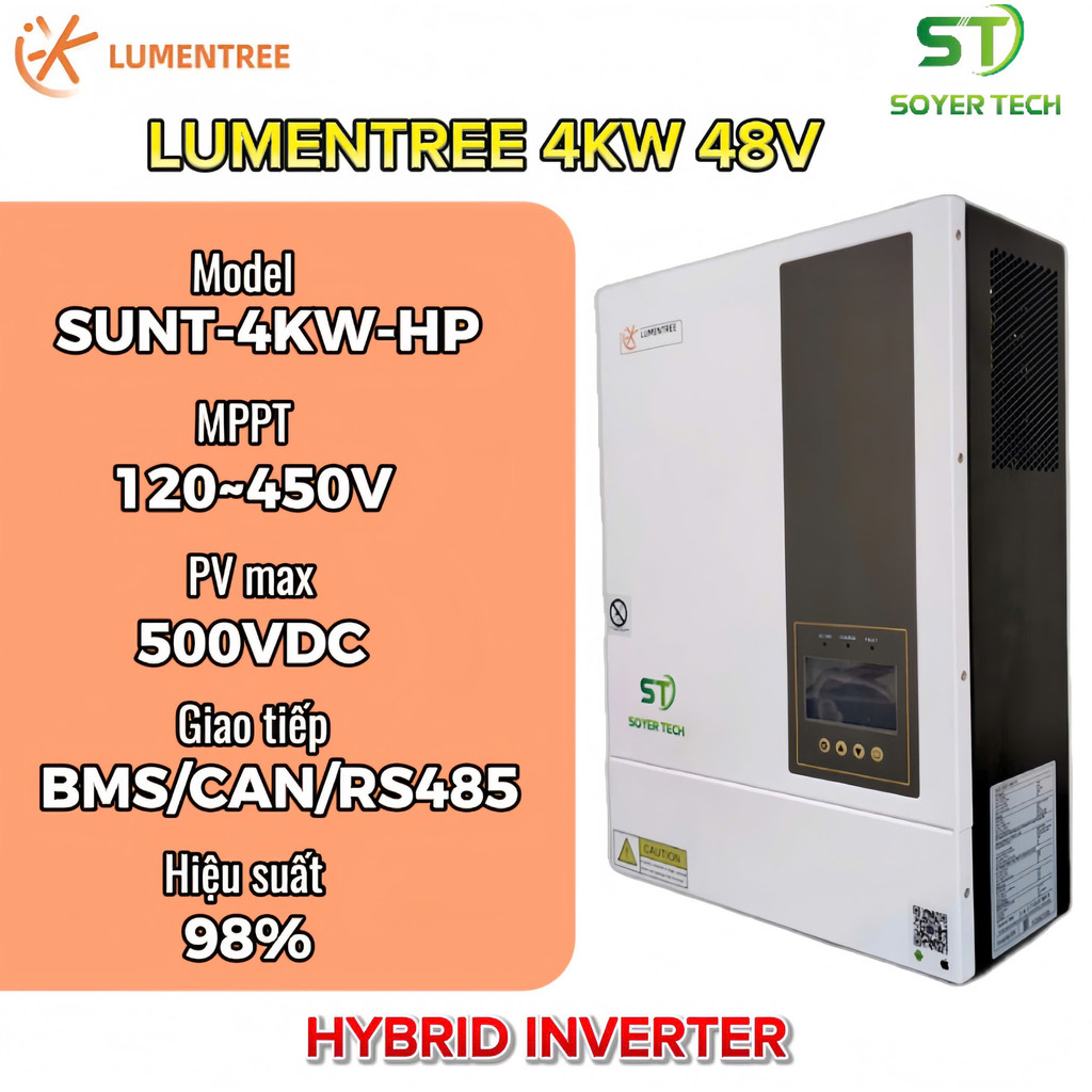 [NEW] Biến tần  HYBRID INVERTER 1 pha LUMENTREE 4KW – Model SUNT-4.0KW-HP | MPPT 120~450V  | ON/OFF 