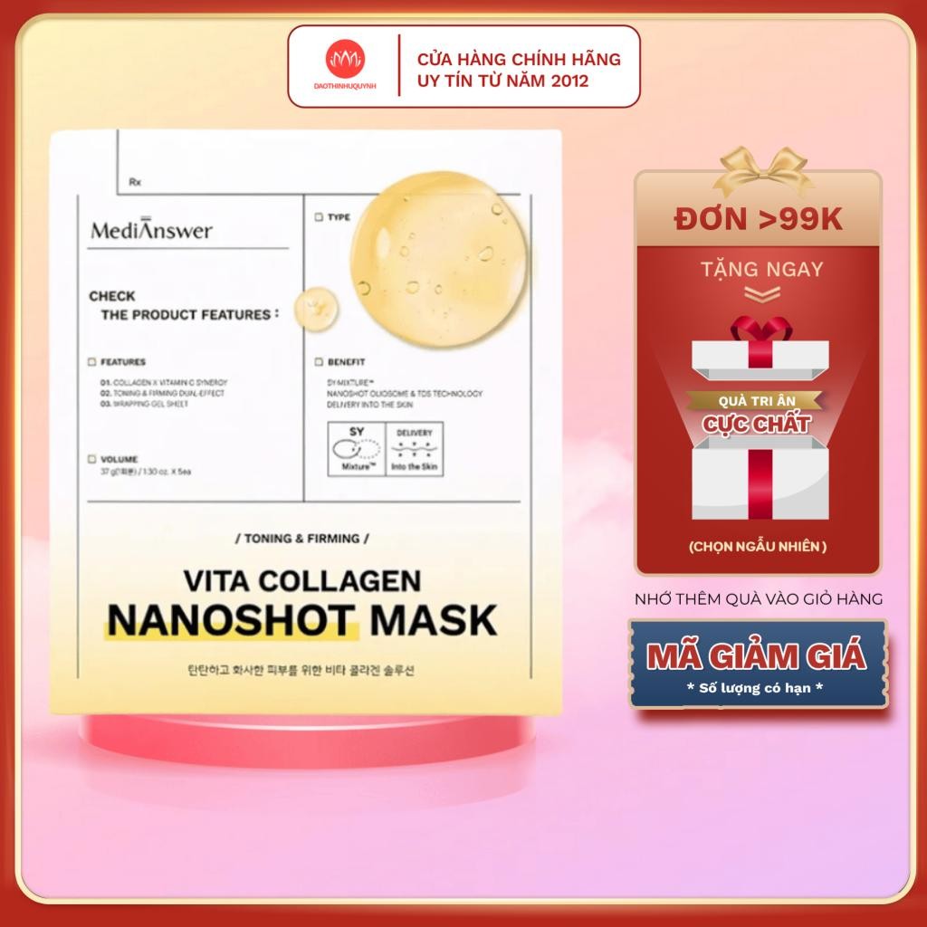 [Mẫu Mới] Mặt nạ thạch collagen MediAnswer Vita dưỡng sáng miếng mặt nạ thạch vàng Medi Answer mask