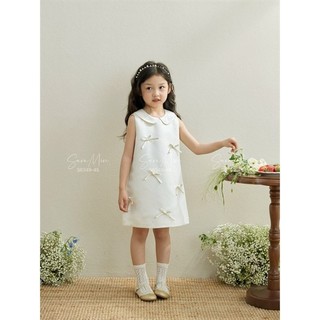 Váy trắng cổ sen đính nơ-ZUN Kids