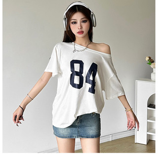 Kliou Mùa Hè 2024 Mới Nữ Đường Phố Thời Trang In Chữ Slanted Cổ Áo Thun Rời