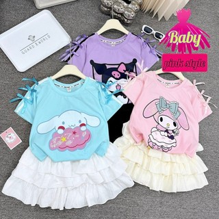 (18kg-42kg) sét bé gái , áo thun chân váy in họa tiết KORUMI ngộ nghĩnh , áo thun cotton chân váu đũi đính nơ xinh xắn