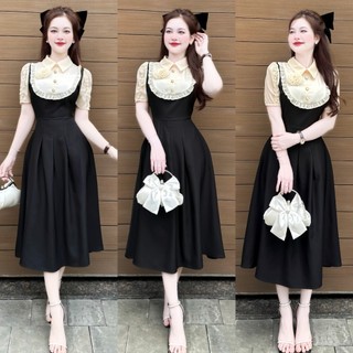 B8- Đầm Thiết kế phối TƠ LỤA dáng dài kèm BÔNG HOA thiết kế thủ công cao cấp , Thanh lịch nhẹ