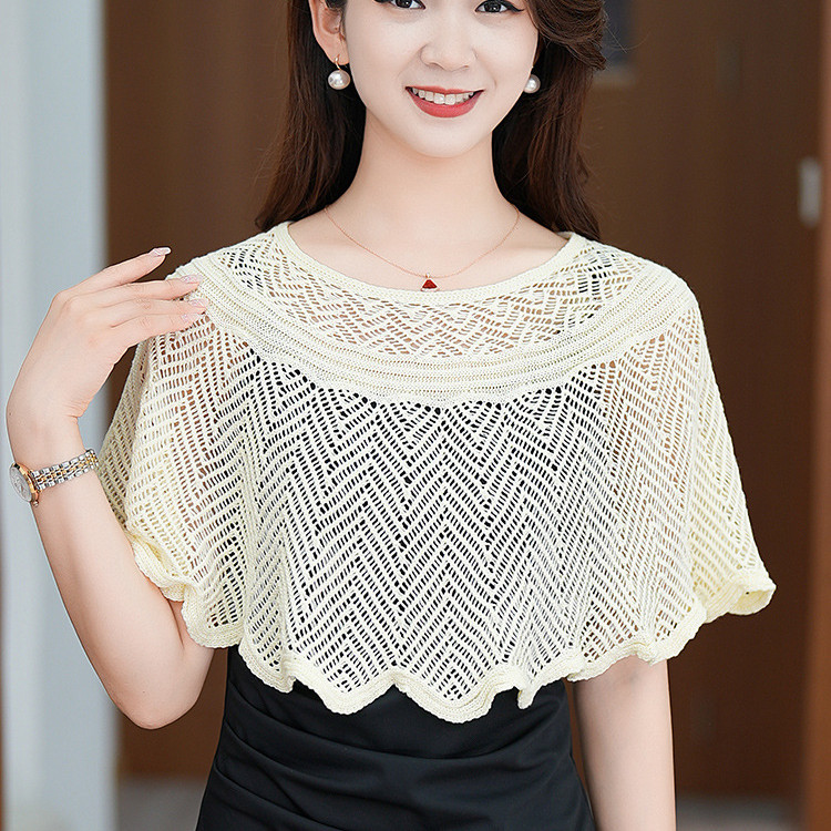 Khăn choàng dệt kim chui đầu kiểu mỏng nữ mùa hè khăn choàng lụa băng chống tà váy hai dây phối bên ngoài mẫu ngắn dễ phối