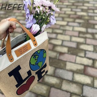 HEFEI Túi xách, Túi vải lanh, Túi mua sắm sinh thái in chữ tình yêu đơn giản dành cho học sinh