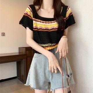 Áo dệt kim ngắn tay thời trang nữ mùa hè