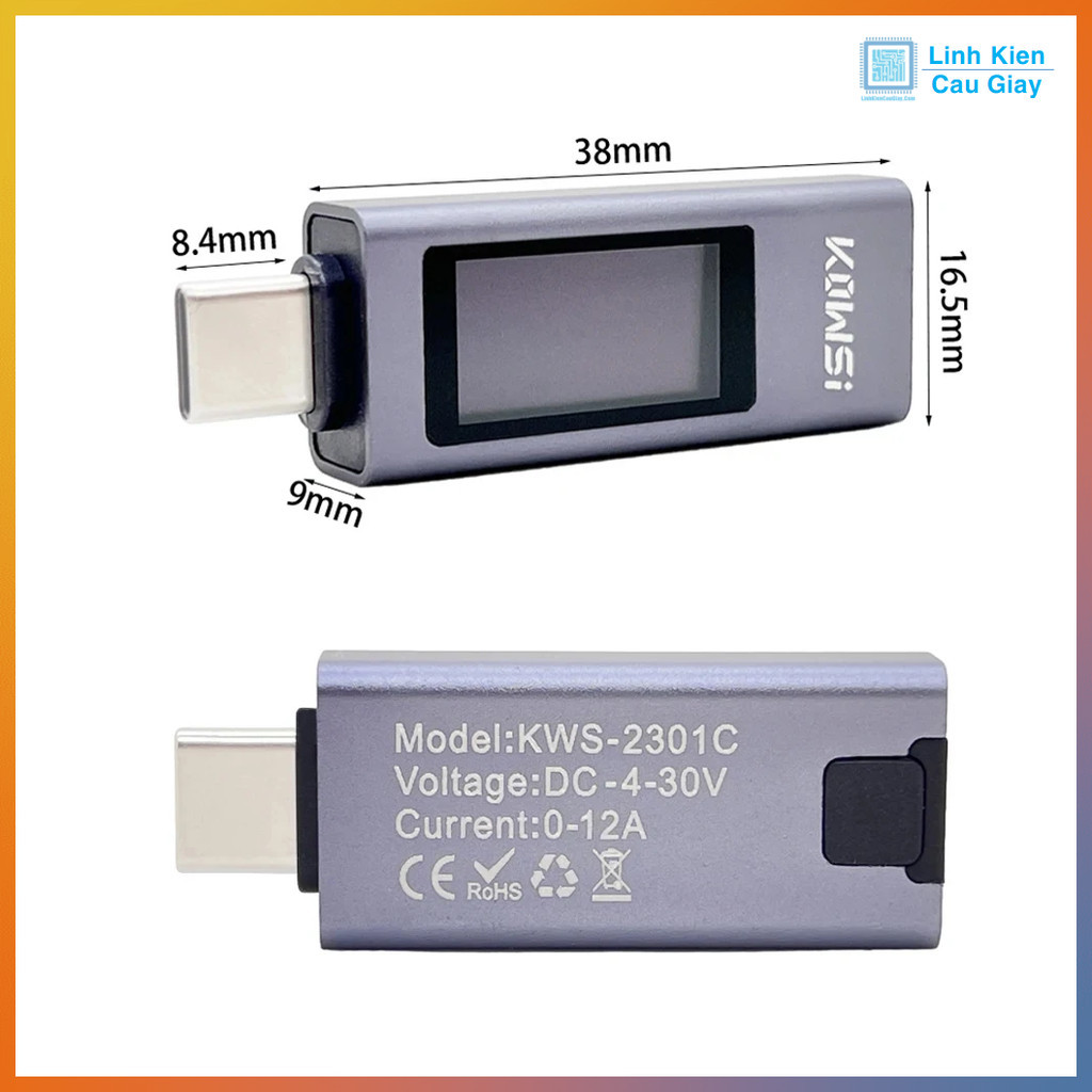 [Có sẵn] Thiết bị kiểm tra sạc điện thoại, dây sạc KWS-2301C Usb Type C