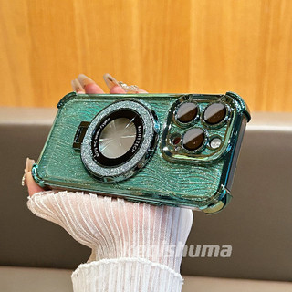 Alpine màu xanh lá cây Bốn góc Mạ Flash gợn nước từ tính Vỏ điện thoại iPhone 15 14 Pro MAX 13 12 11 14 15 Plus có ống kính Phim bọc giáp