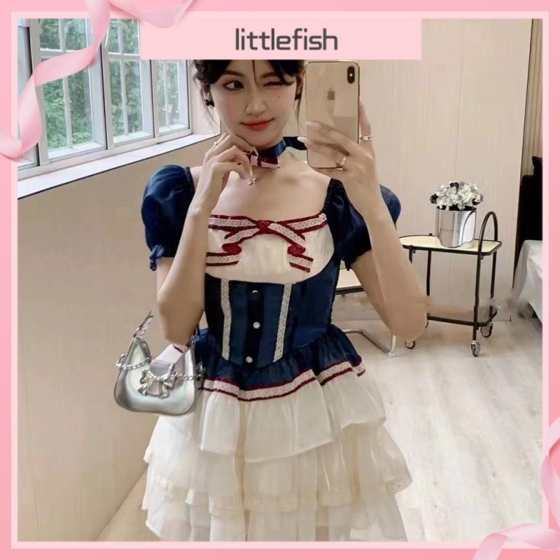 [Littlefish]lolita Lolita lolita váy liền váy bánh bèo Bạch Tuyết lộng lẫy váy liền thiếu nữ đáng yê