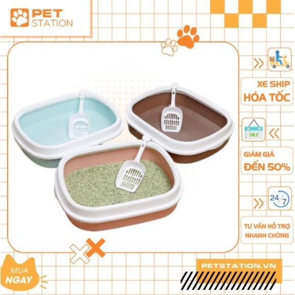 Khay Vệ Sinh Mèo nhỏ 30x40x15cm, khay Cát vệ sinh cho mèo - PET STATION