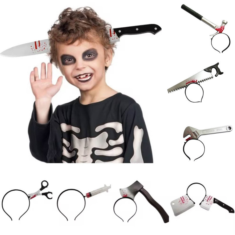 Trang Trí Halloween Giả Rìu Đẫm Máu Cưa Dao Băng Đô Prank Prop Trang Trí Tiệc Halloween