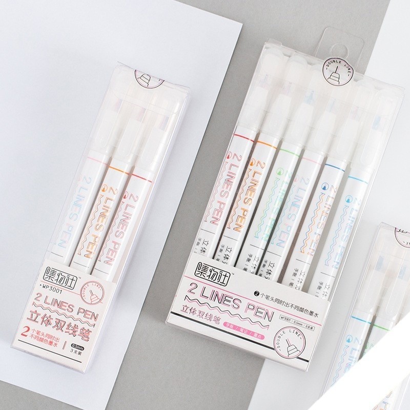 Bút 2 ngòi 2 Lines Pen nét 0.5mm, bút gel ghi chú, trang trí sổ nhiều màu