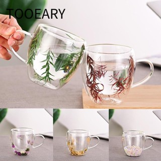 Cốc cà phê TAMAKO, có tay cầm Cốc thủy tinh chịu nhiệt, Cốc cà phê treo tường đôi hoa khô sáng tạo