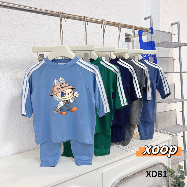 Bộ dài tay XOOP raglan cotton lụa dây 2 sọc in Micky cho bé (10-21kg) XD81E,Đồ bộ thời trang quần áo trẻ em Phúc Yến
