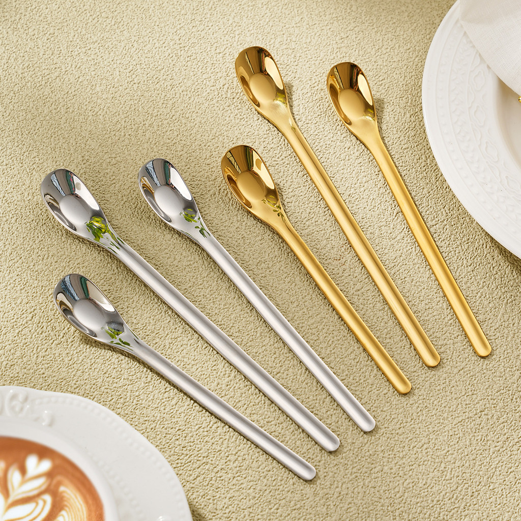 Oukeai Muỗng Phôi Inox 304 Thìa Khuấy Thìa Cà Phê Thìa Tráng Miệng Tay Cầm Dài Thìa Đá