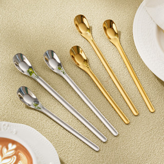 Oukeai Muỗng Phôi Inox 304 Thìa Khuấy Thìa Cà Phê Thìa Tráng Miệng Tay Cầm Dài Thìa Đá