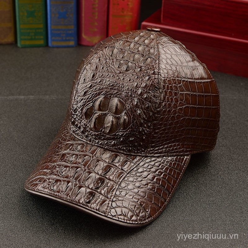 Mũ da cá sấu nhập khẩu Mũ Chơi Gôn cao cấp Unisex da thật Mũ bóng chày sọ cá sấu sành điệu 18