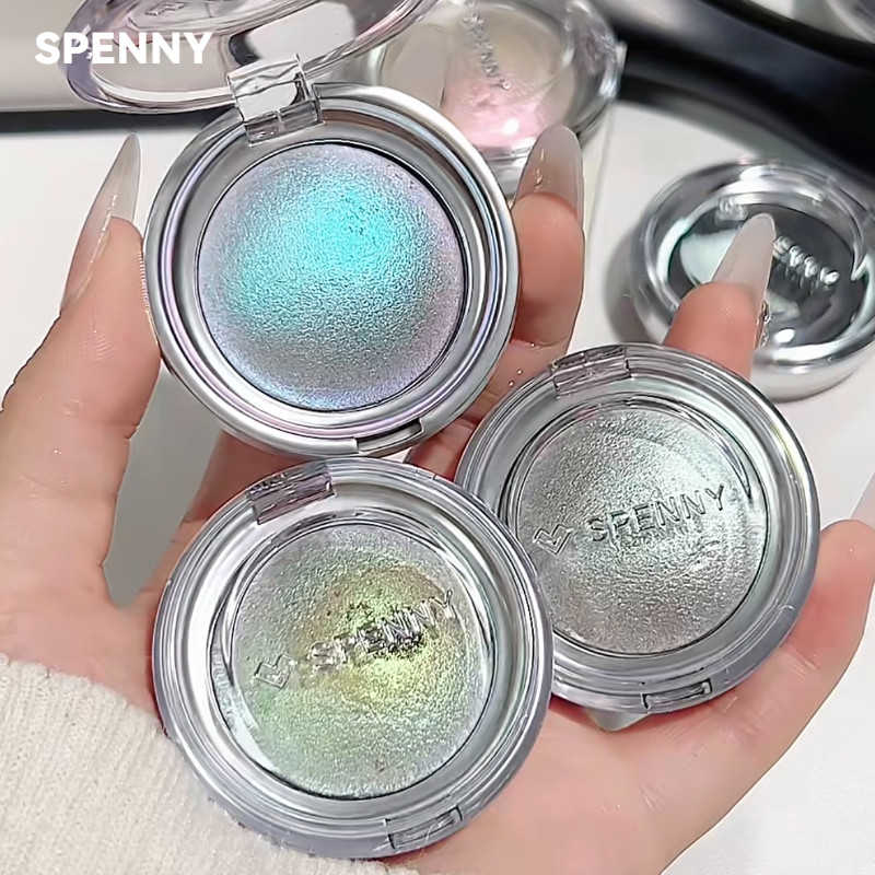 SPENNY Phấn mắt Bột nướng Bảng phấn mắt một màu với màu xanh lấp lánh Điểm nổi bật mờ