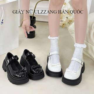 Giày lolita nữ - ĐÍNH NƠ - đen trắng đế đốc cao 5cm