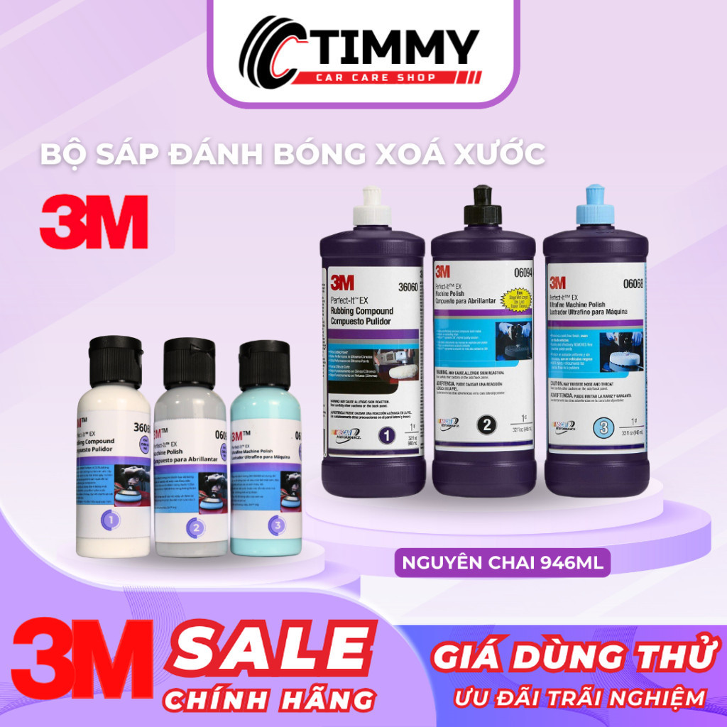 Bộ Sáp Đánh Bóng Sơn 3 Bước 3M 36060, 06094, 06068 Xoá Xước Sơn Xe - Timmy Shop