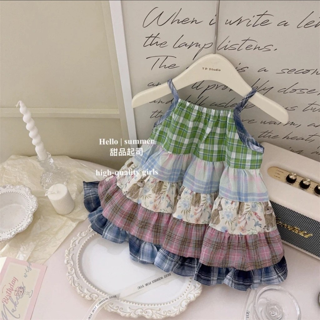 Bohemian Lucky Rabbit Retro Garden Girl Baby Style Suspender Váy Đầm Cô Gái Khâu Miss Rabbit Váy 4JR