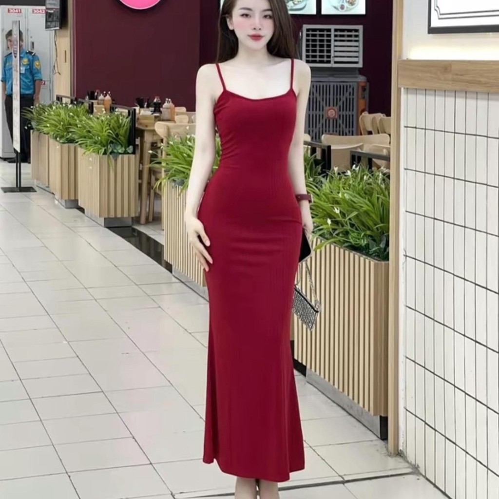 ￼Đầm body 2 dây dáng dài đuôi cá , Váy body nữ vải tăm lạnh Quảng Châu mềm mịn mát tôn dáng sexy mã hh04 | BigBuy360 - bigbuy360.vn