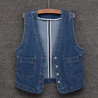 Trang phục nữ mùa thu Áo Gile phối đồ xếp chồng lên nhau Áo Gile Bò Nữ Áo Gile sát nách dễ phối đồ thường ngày tôn dáng cổ chữ V cổ điển phong cách Hồng Kông mẫu mới mùa hè cho nữ áo gile